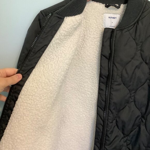 Old Navy Women's Medium Quilted Sherpa Lined Coat Dark Gray Warm Winter Jacket - Picture 4 of 11